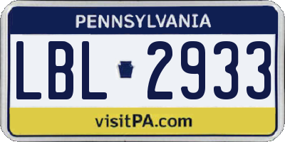 PA license plate LBL2933