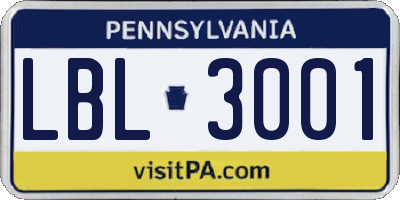 PA license plate LBL3001
