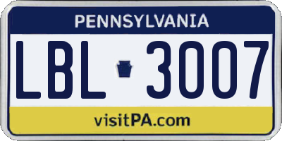 PA license plate LBL3007