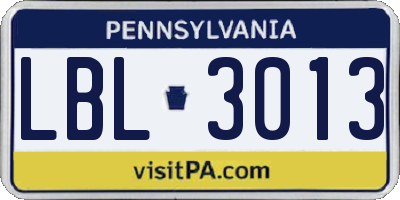 PA license plate LBL3013