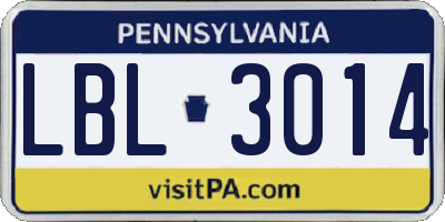 PA license plate LBL3014