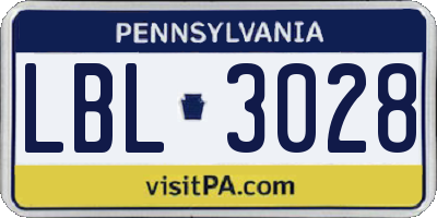 PA license plate LBL3028