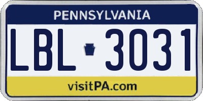 PA license plate LBL3031