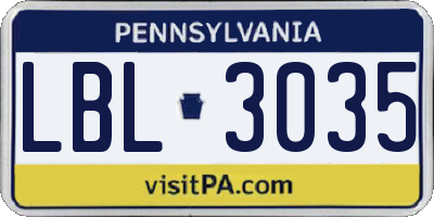 PA license plate LBL3035