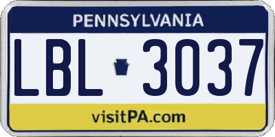PA license plate LBL3037