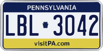 PA license plate LBL3042