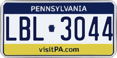 PA license plate LBL3044