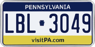PA license plate LBL3049