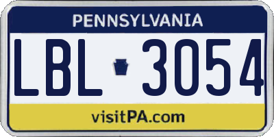 PA license plate LBL3054