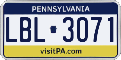 PA license plate LBL3071