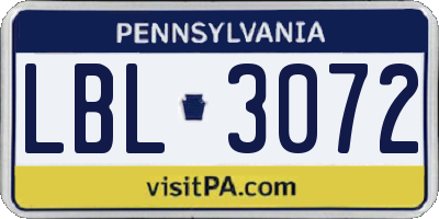 PA license plate LBL3072