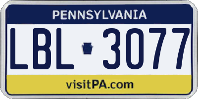 PA license plate LBL3077