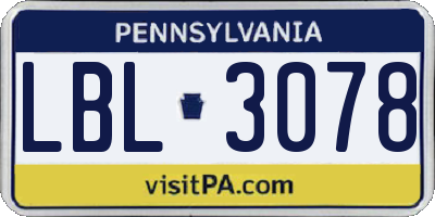 PA license plate LBL3078