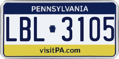 PA license plate LBL3105