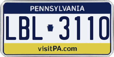 PA license plate LBL3110