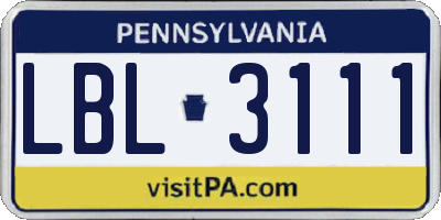 PA license plate LBL3111