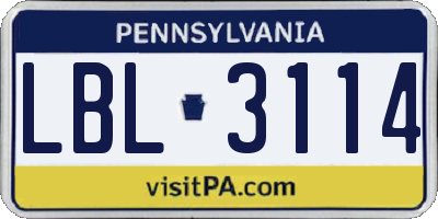 PA license plate LBL3114
