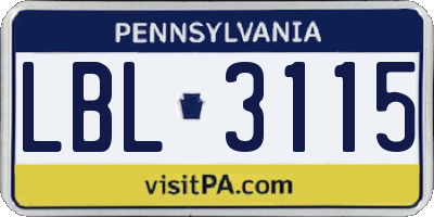 PA license plate LBL3115