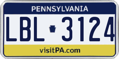PA license plate LBL3124