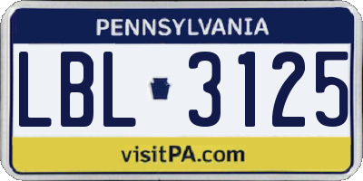 PA license plate LBL3125