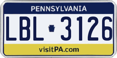 PA license plate LBL3126