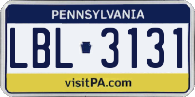 PA license plate LBL3131