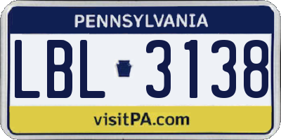 PA license plate LBL3138