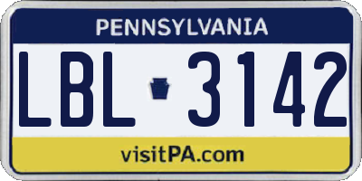 PA license plate LBL3142