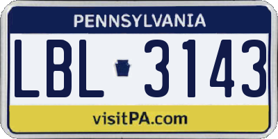PA license plate LBL3143