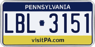 PA license plate LBL3151