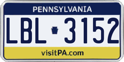 PA license plate LBL3152