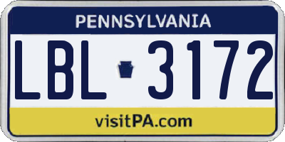PA license plate LBL3172