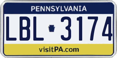 PA license plate LBL3174