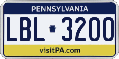 PA license plate LBL3200