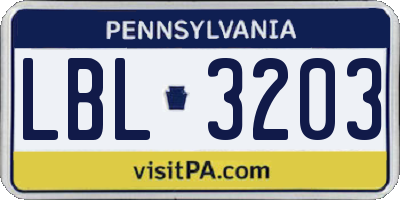 PA license plate LBL3203