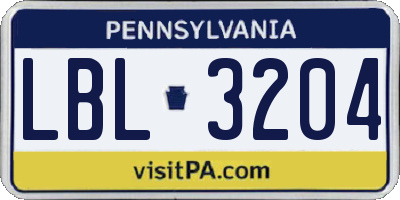 PA license plate LBL3204
