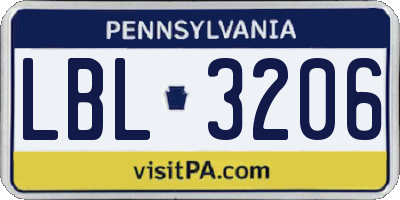PA license plate LBL3206
