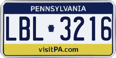 PA license plate LBL3216