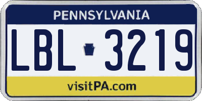 PA license plate LBL3219