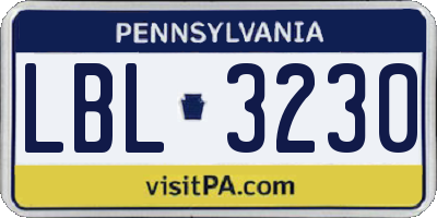 PA license plate LBL3230