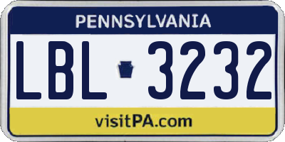 PA license plate LBL3232