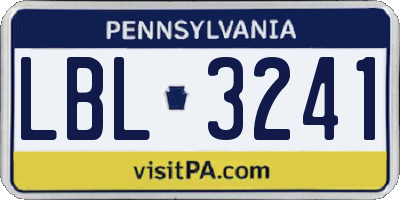 PA license plate LBL3241