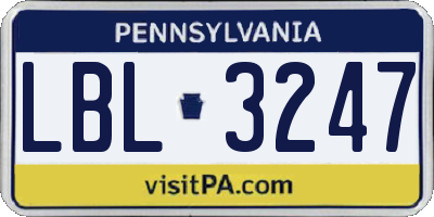 PA license plate LBL3247