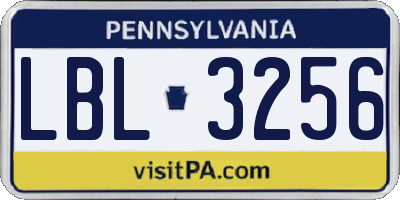PA license plate LBL3256