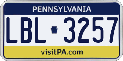 PA license plate LBL3257