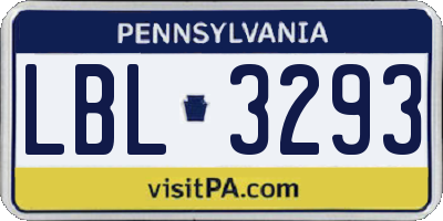PA license plate LBL3293