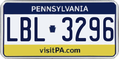 PA license plate LBL3296