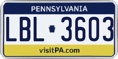 PA license plate LBL3603
