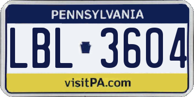 PA license plate LBL3604