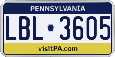 PA license plate LBL3605